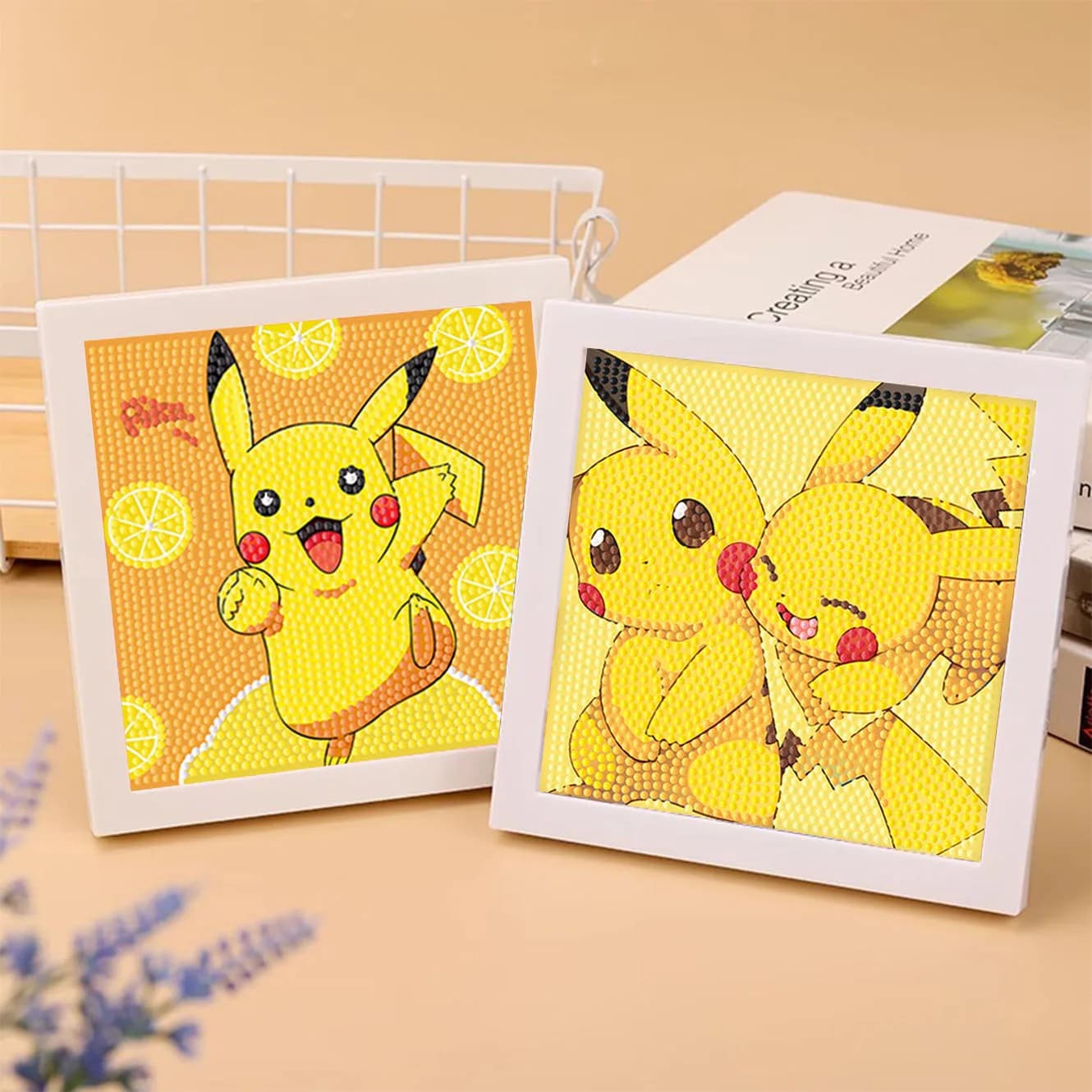 Kit di Pittura Diamantata 5D Keeppley&Pokemon, Ricamo a Croce Fai-da-Te con Cornice, Giocattolo Artigianale Kawaii Pikachu per Bambini, Regalo di Compleanno
