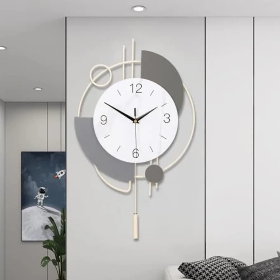 Orologio da Parete Decorativo Silenzioso al Quarzo con Pendolo Grande per Soggiorno Cucina Bagno Camera da Letto - 13x21.65 pollici