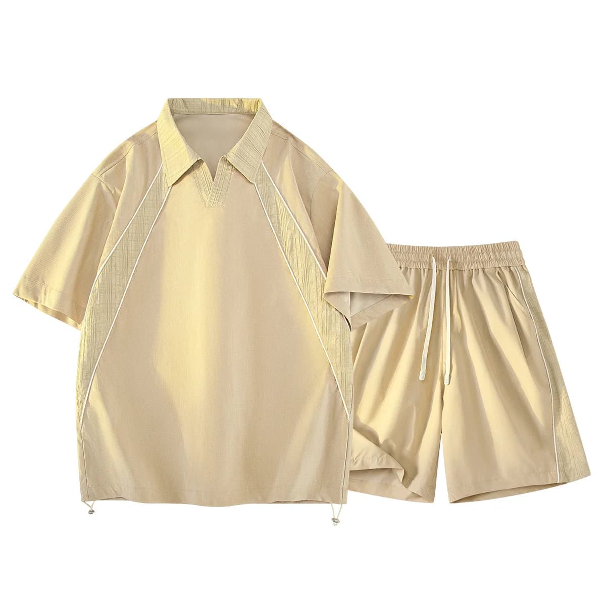 Completo sportivo estivo da uomo a maniche corte con patchwork, 2 pezzi, casual, streetwear, per il tempo libero, con polo e pantaloncini.