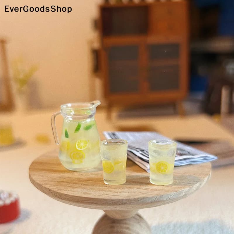 New New 1:12 Dollhouse Miniature Lemon Juice Jug Cup Set Model Doll Drink Decor Toy Doll House Mini Kitchen Scene Ornament