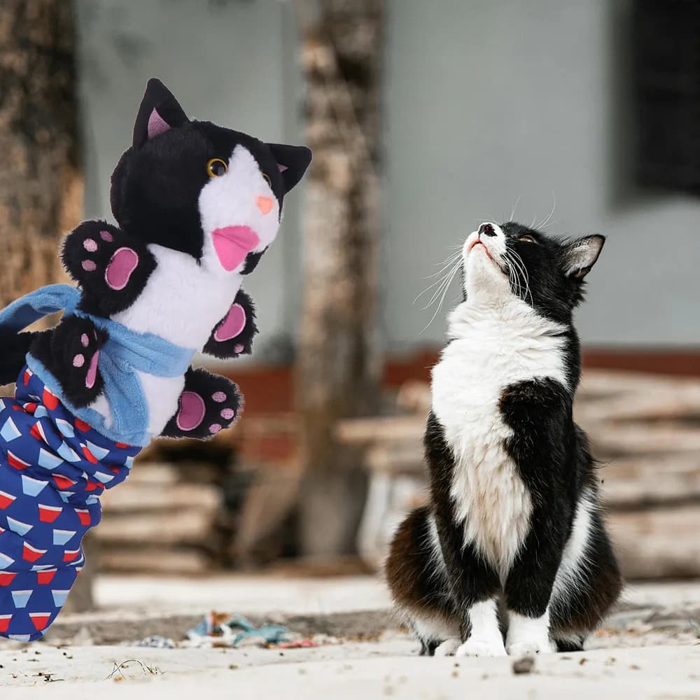 Guanto interattivo per wrestling per gatti Imbottitura robusta Forma di gatto Lottatore per burattini per gatti Guanto morbido per animali di peluche Forniture per animali domestici