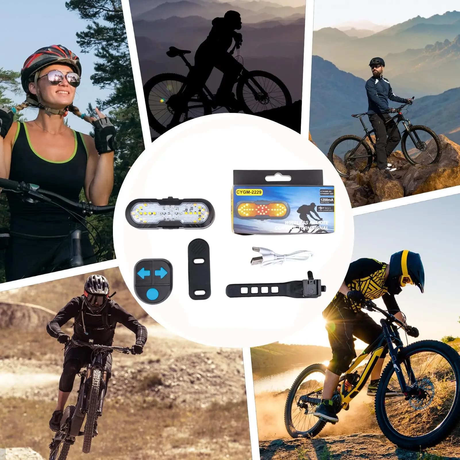 Luce di segnalazione per biciclette Segnali di sicurezza da 1200 mAh con telecomando Luci di direzione di sicurezza per biciclette per ciclisti uomini donne giovani adulti