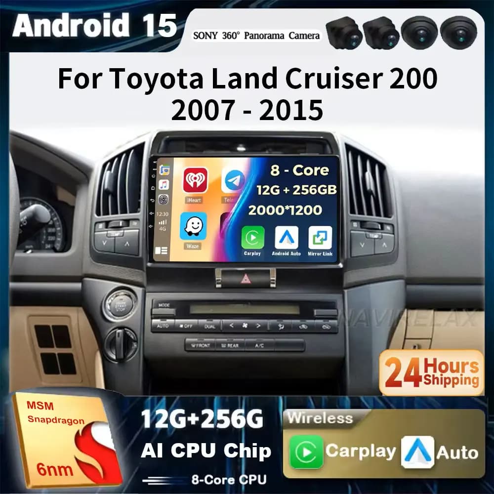 Android15 Carplay Auto Per Toyota Land Cruiser 200 2007-2015 Auto Radio Multimidia Lettore di Navigazione GPS WIFI 4G Carplay 2DIN DVD
