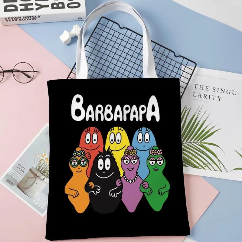 Personalizzato Barbapapa Anime Tote Bag Borse shopper a spalla in tessuto di cotone per le donne Borse per la spesa riutilizzabili pieghevoli ecologiche 1014