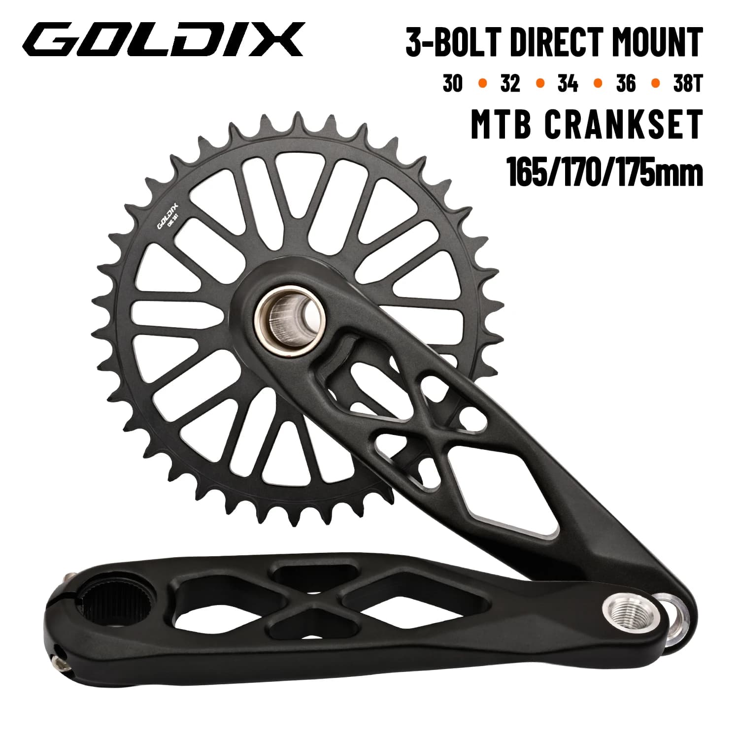 GOLDIX High-strength Bicycle Crankset 165/170/175mm Forged Alloy Crank Arm 3Bolt Direct Mount Narrow-wide Chainring For MTB Bike