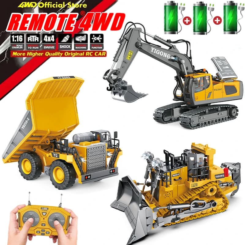 4WD Remote Control Excavator 4x4 Alloy Tipper Bulldozer Model Radio RC Car Construction Vehicle Toy Children Gifts for Kids