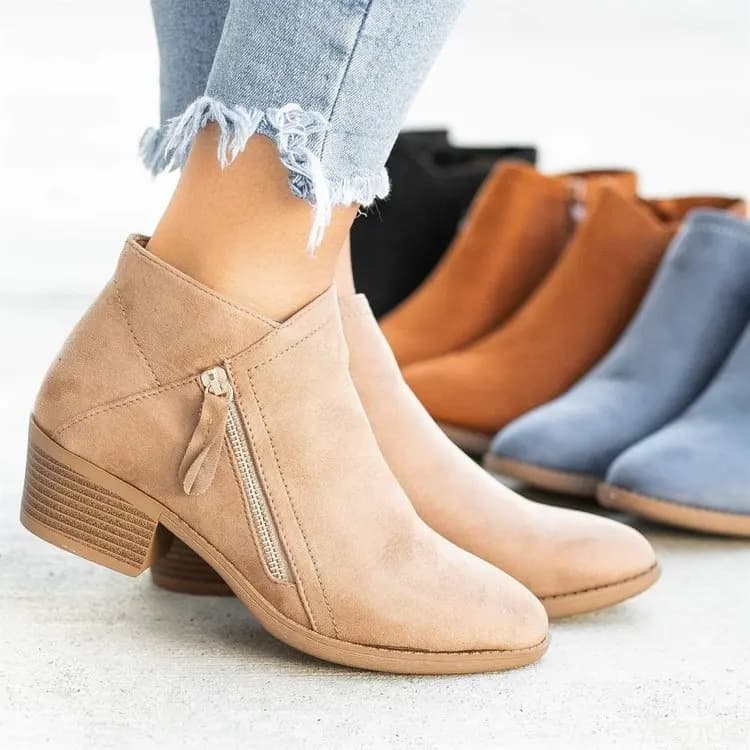 2023Women Booties Autumn Suede Boots Women Fashion Size 43 Platform Boots Side Zipper Heeled Ankle Boots Botas De Mujer