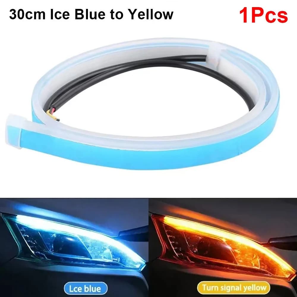 1/2Pcs New 30cm DRL LED Strip RGB 12V Auto Headlights Universal Yellow Brake Flow Lights