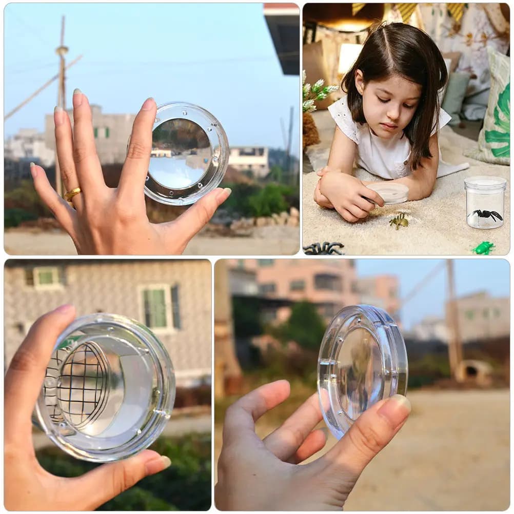Set di 16 Contenitori per Osservazione Insetti, Scatole in Plastica con Lente d'Ingrandimento, Gabbie Portatili per Alimentazione Bambini, Contenitori Trasparenti per Osservazione