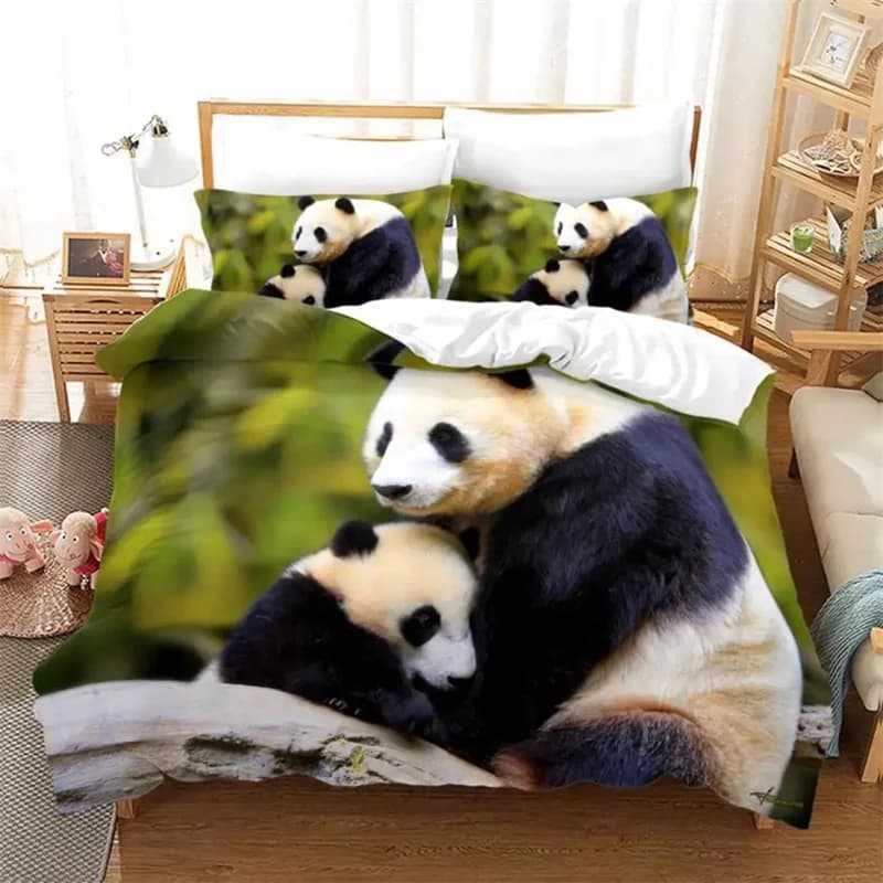 Set biancheria da letto Panda cinese cartone animato Morbido microfibra Doppia Queen King Copripiumino doppio Decorazioni per la camera delle ragazze per bambini Copripiumino bianco