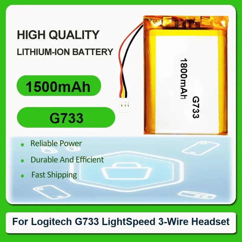 Batteria di ricambio per cuffie da gaming Logitech G733 LightSpeed con connettore a 3 fili G733 1500mAh