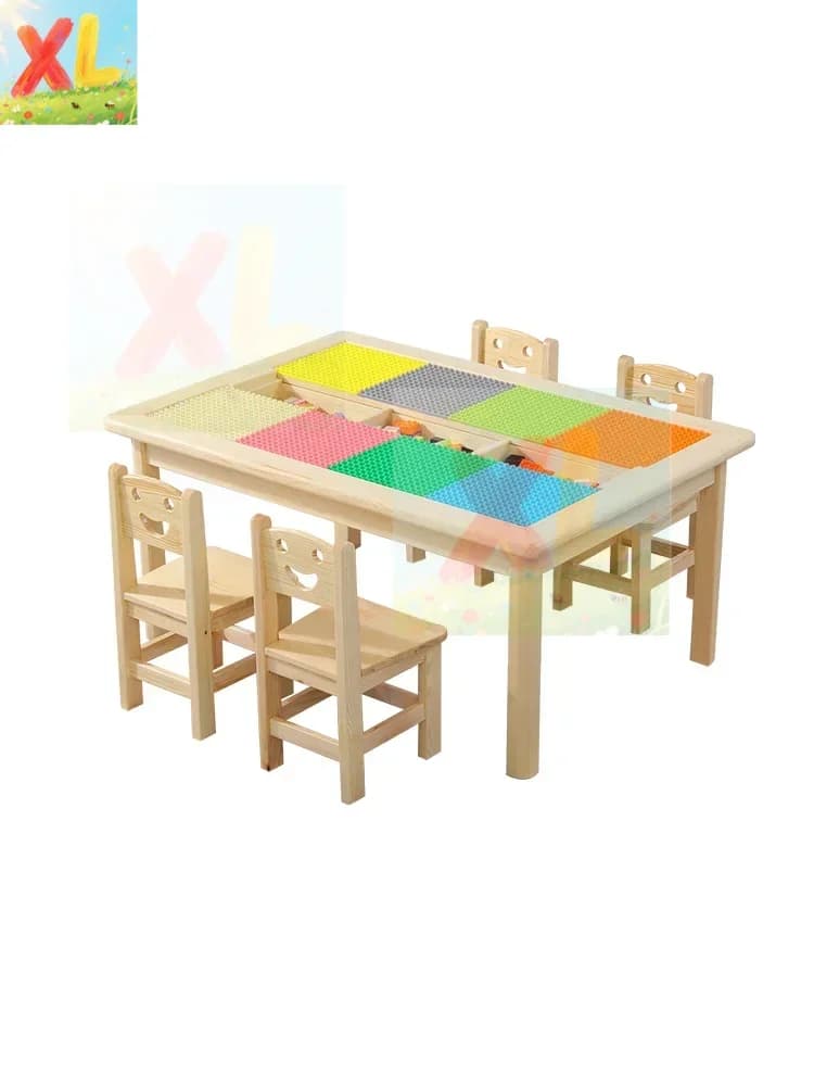 Tavolo da gioco in legno massello per bambini tavolo multifunzionale per l'apprendimento precoce compatibile con un tavolo alto per blocchi di costruzione