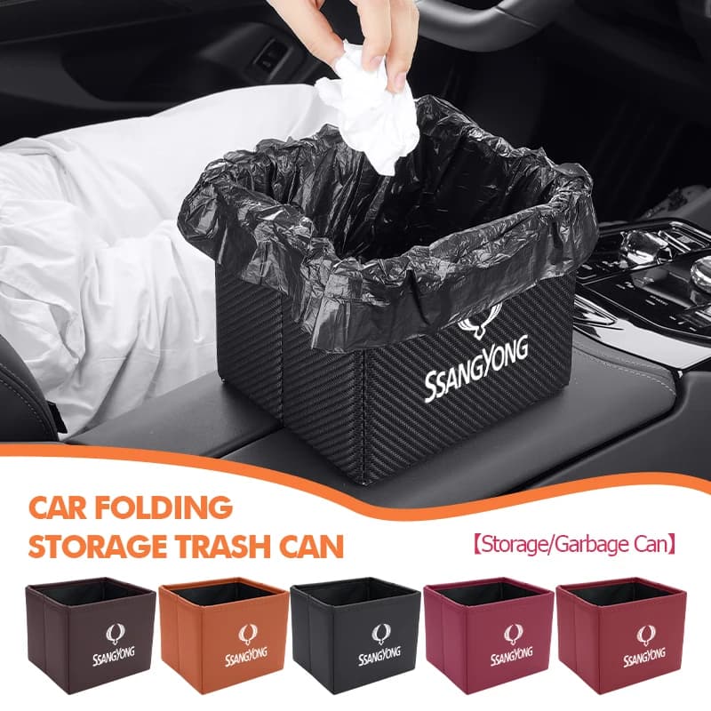 Car Trash Can Garbage Box Foldable Waste Basket Drink Storage For SsangYong Actyon Korando Rexton Kyron Rodius Tivoli