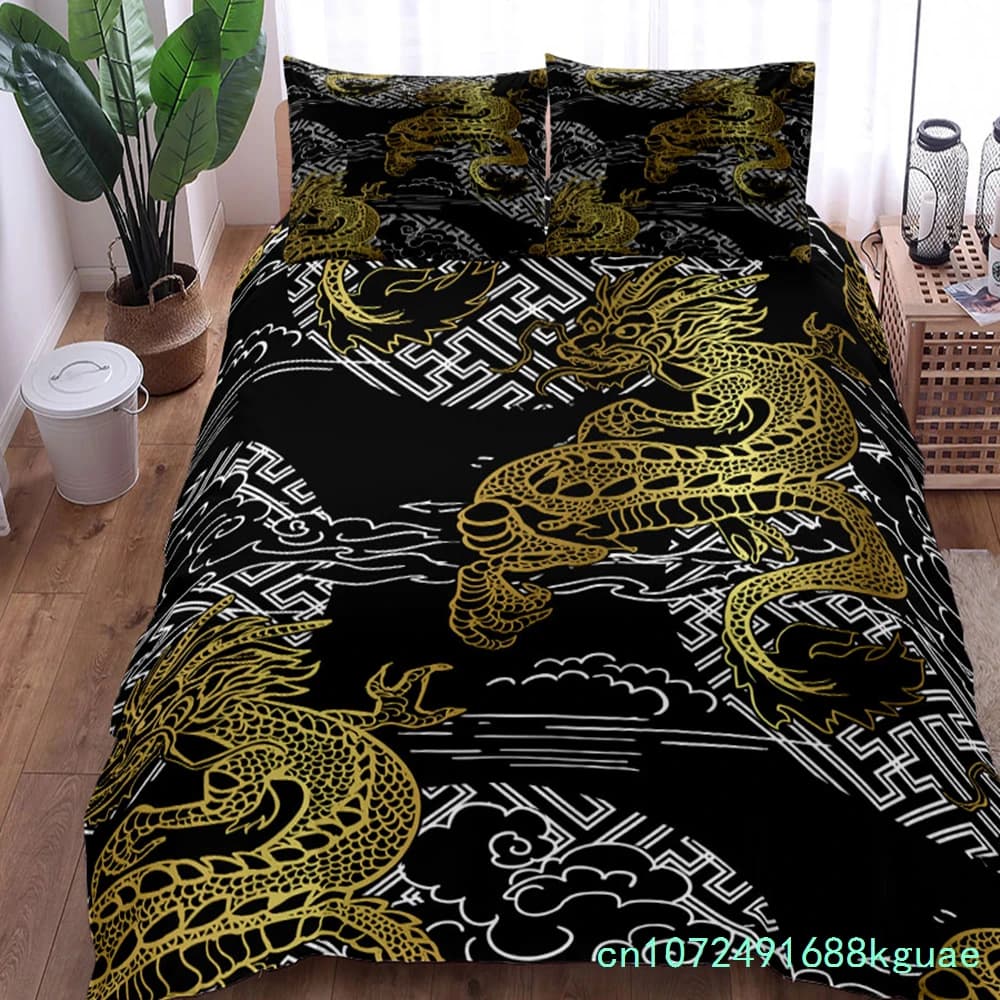 Chinoiserie Dragon Duvet Cover Set King Queen Double Full Twin Single Bed Linen Set