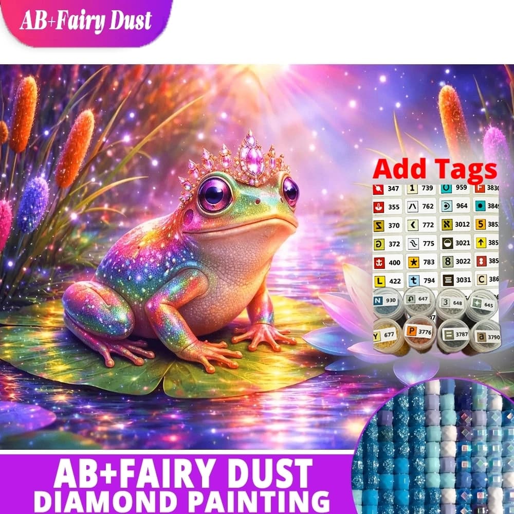 AB Fairy Dust DIY Diamond Painting Frog Lily Pond Lotus Toad Animal Full Square Round Mosaic Rhinestones Embroidery Wall Art Dec