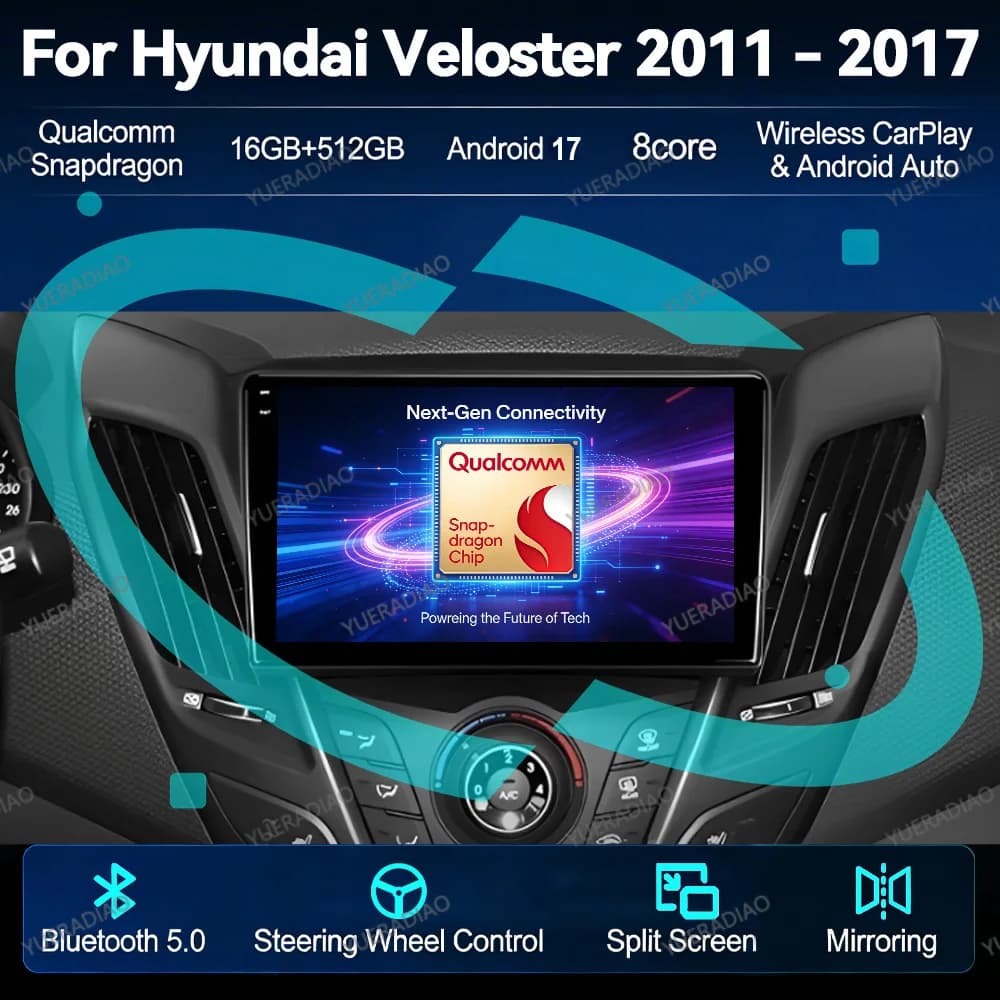 Android 17 Car Radio For Hyundai Veloster FS 2011 - 2017 QLED 4G LTE 5G WIFI BT 2DIN Multimedia Stereo Video Player Head Unit