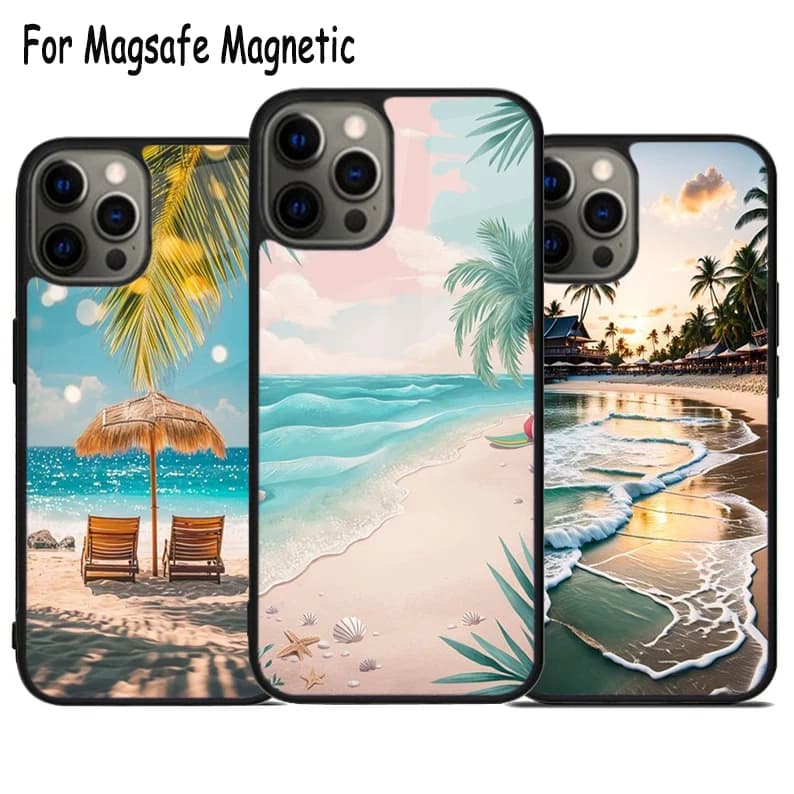 Custodia per telefono con ricarica wireless Summer Beach per iPhone 17 Air 15 16 16e 14 13 11 12 Pro Max Plus, cover magnetica Magsafe con paraurti