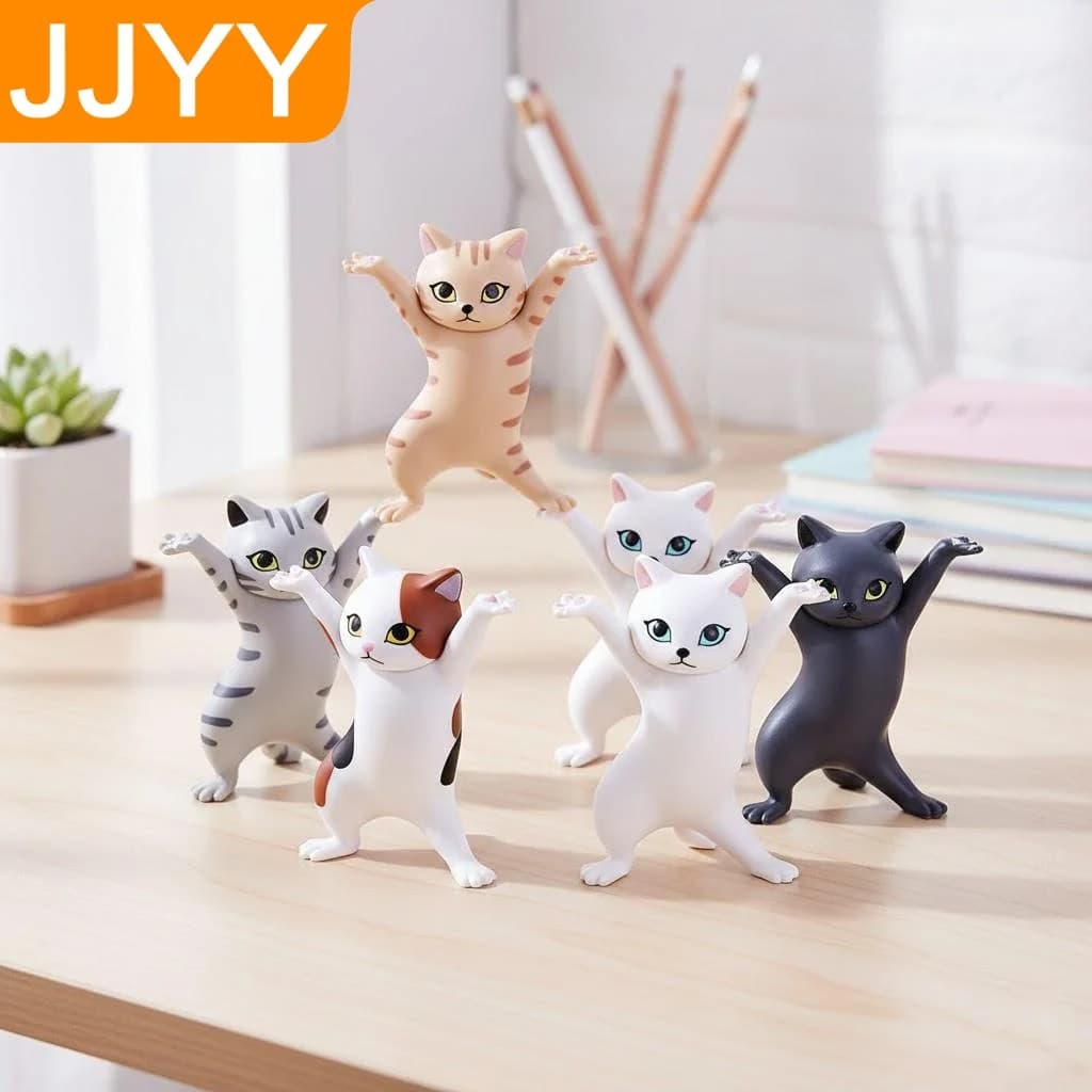 Cat Pen Holder Desk Organizer Animal Statue Home Decor Craft Miniature Model Bookshelf Decoration Gift for Easter Living Room