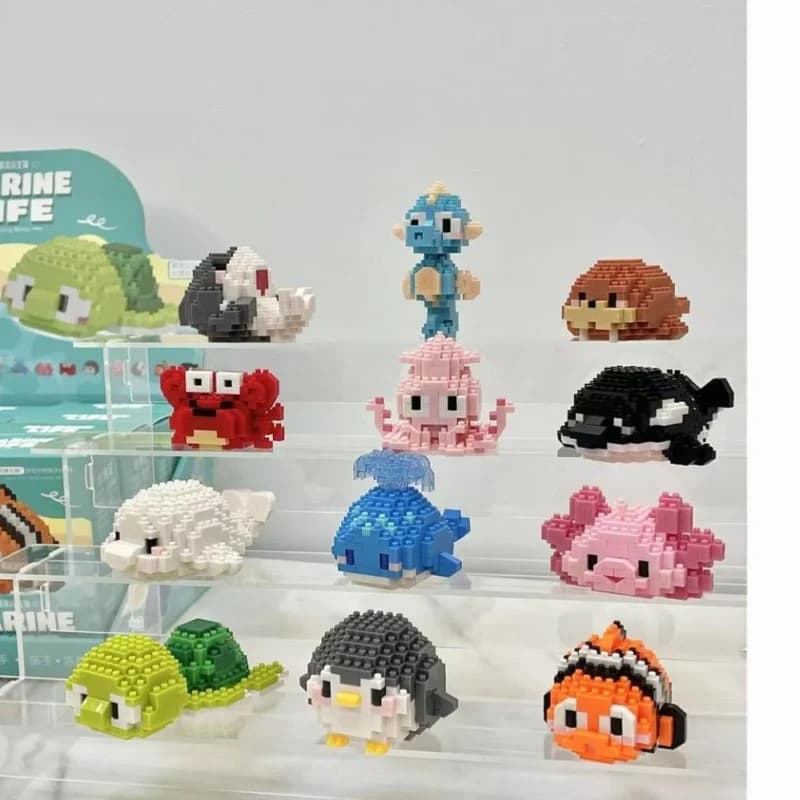 DIY Assembly Marine Creature Mini Bricks Set Turtle Killer Whale Beluga Walrus Penguin Classic Ocean Animal Model Christmas Pres