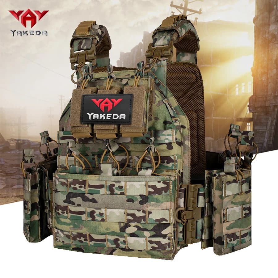Gilet YAKEDA con spalla e vita a sgancio rapido, design multitasche per attrezzatura di sopravvivenza all'aperto, poliestere 1000D