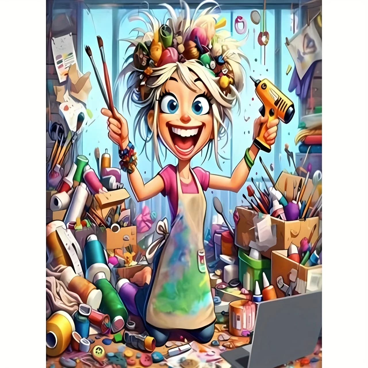 5D DIY Cartoon Craft Lass Diamond Painting, Creative Studio Wall Art for Living Room Bedroom Home Decor