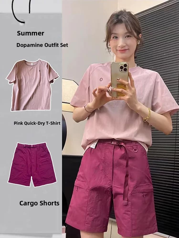 Women's Nylon Work Shorts, Summer, Breathable Network, Ice Silk, Rapid Drying, Outdoor Cycling Sports Set, Natural American Style