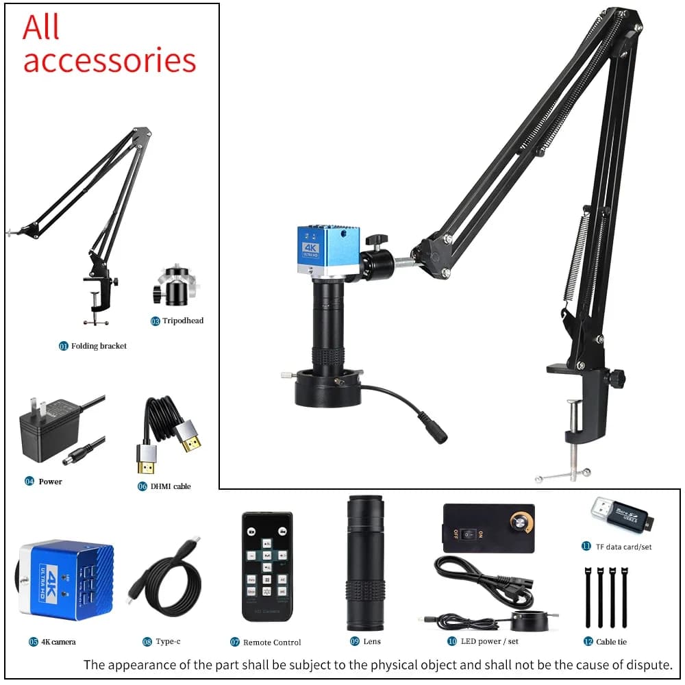Industrial Microscope with HDMI 4K port for 150X camera with adjustable metal arm bracket for PCB welding and phone repair