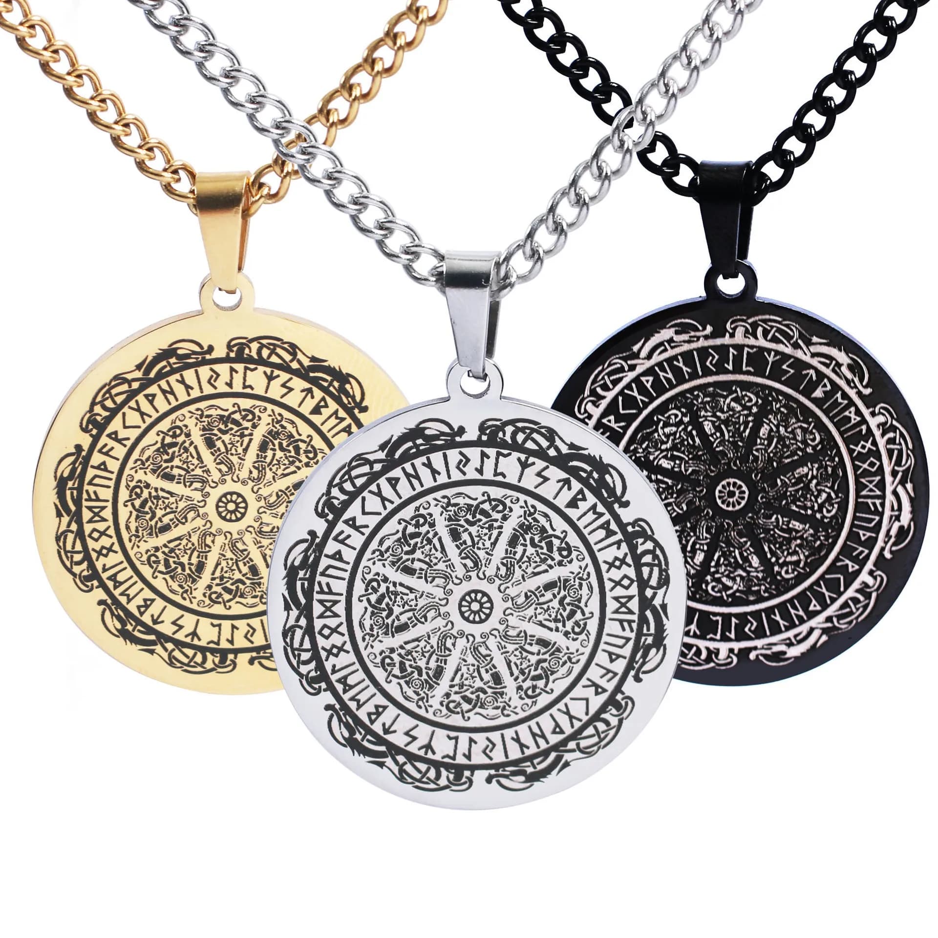 Trend Stainless Steel Odin Magic Rune Pendant Charm Men's Necklace Fashion Hip Hop Punk Accessories Viking Jewelry Gift Dropship