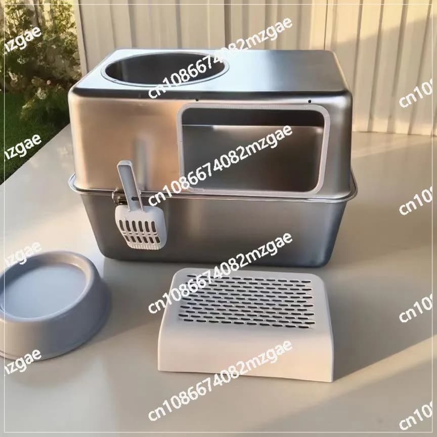 Lettiera per Gatti in Acciaio Inossidabile Extra Large, Completamente Chiusa