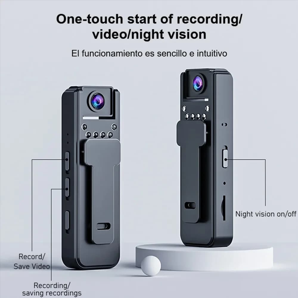 Mini Telecamera A8 HD 1080P Portatile, Registratore Video di Sicurezza Digitale con Visione Notturna a Infrarossi, Lunga Durata della Batteria, Telecamera per Forze dell'Ordine