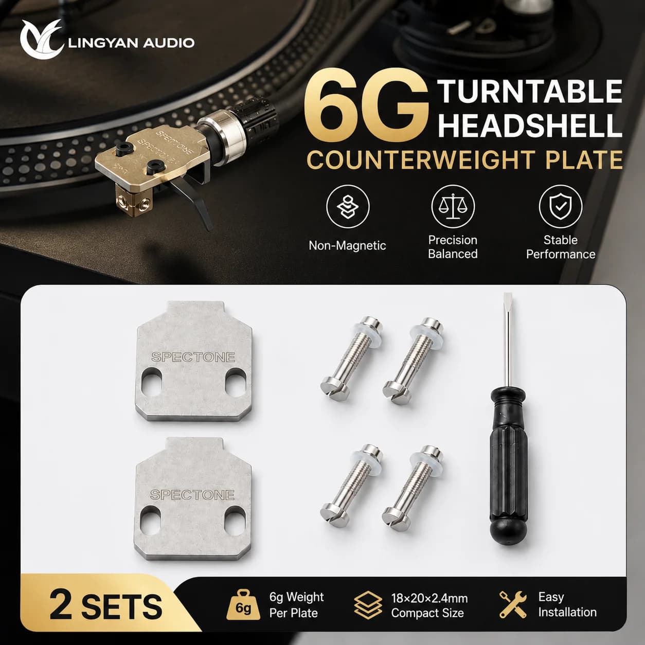 6g Non-Magnetic Headshell Balance Weight Plate with M2.5 Screws for Technics SL-1200 SME Type Ortofon SH-4 AT-HS1