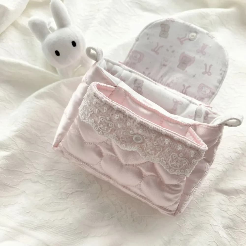 Cute Bear Love 3-Layer Storage Pouch Ins Style High-End Handmade Cotton Linen Travel Organizer Multifunctional DIY Makeup Bag