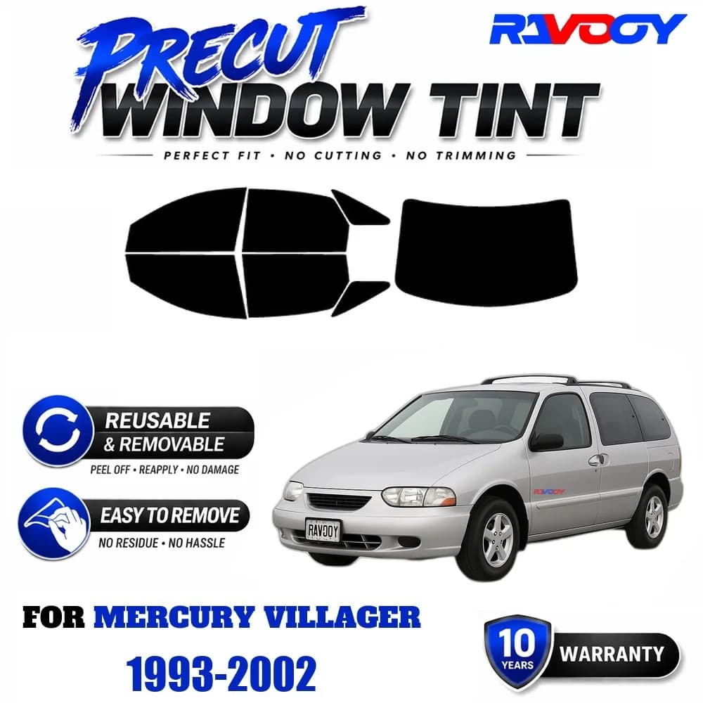 RAVOOY Precut Window Tint, Reusable Removable EPU Film, Custom Fit for Mercury Villager 1993-2002, UV Heat Protection