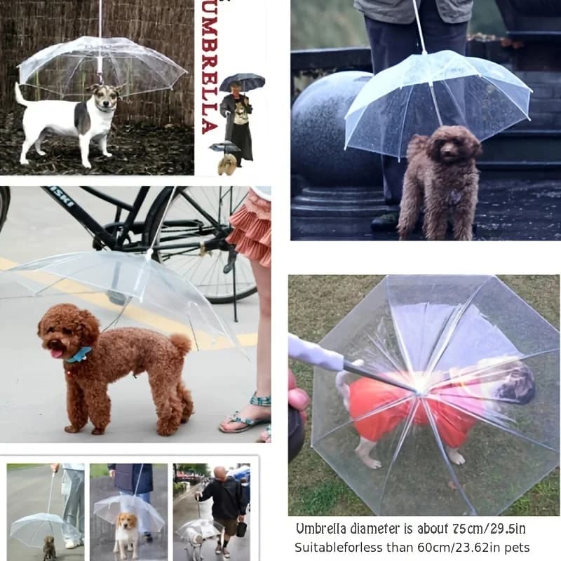 Ombrello Trasparente Regolabile per Passeggiare con il Cane, Impermeabile, con Guinzaglio Integrato