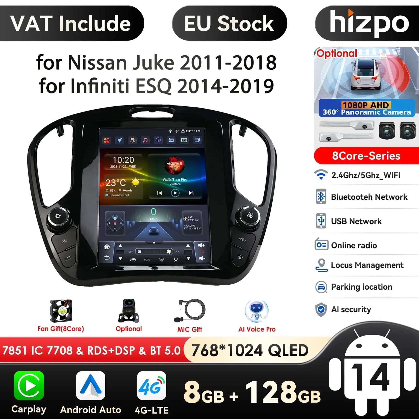 Video multimediale per autoradio Android da 9,7 pollici per Nissan Juke 2011-2018 per Infiniti ESQ 2014-2019 GPS Carplay Auto Stereo 4G