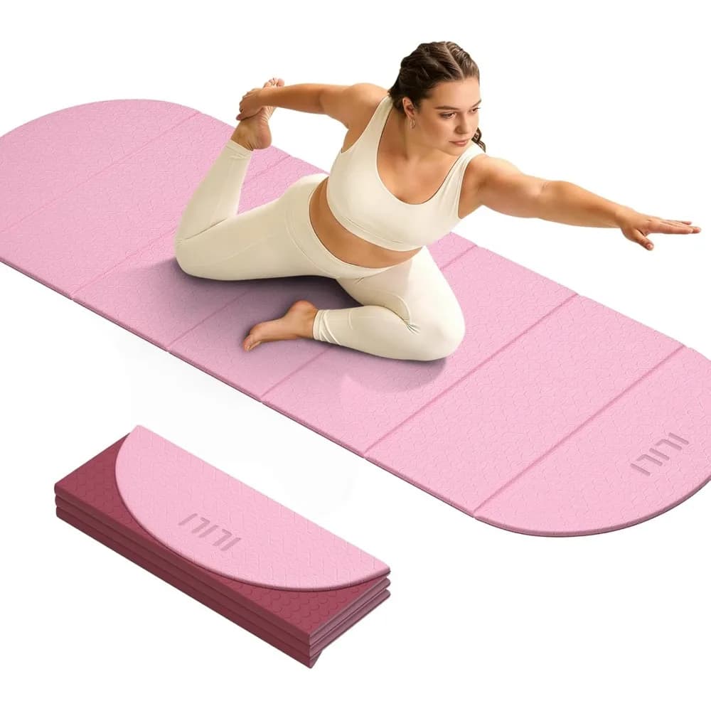 Tappetino Yoga Pieghevole Semicircolare 10mm di Spessore in TPE Extra Lungo 75x26 Pollici Morbido e Portatile per Yoga, Casa, Palestra, Esterno