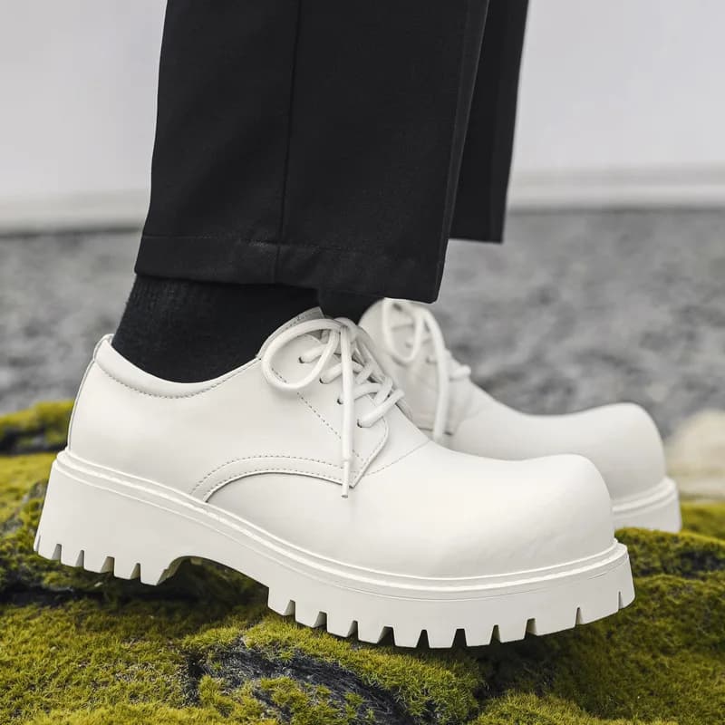 Mocassini da uomo bianchi con punta tonda e tallone coperto, scarpe casual autunnali stringate con fondo spesso, Zapatos De Hombre