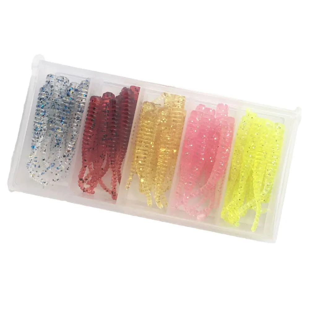 50 Pezzi Esche da Pesca in Plastica, Verme Artificiale, Esche Simulate Dipinte a Mano con Colori Vivaci per Trota, Spigola, Salmone, Luccio