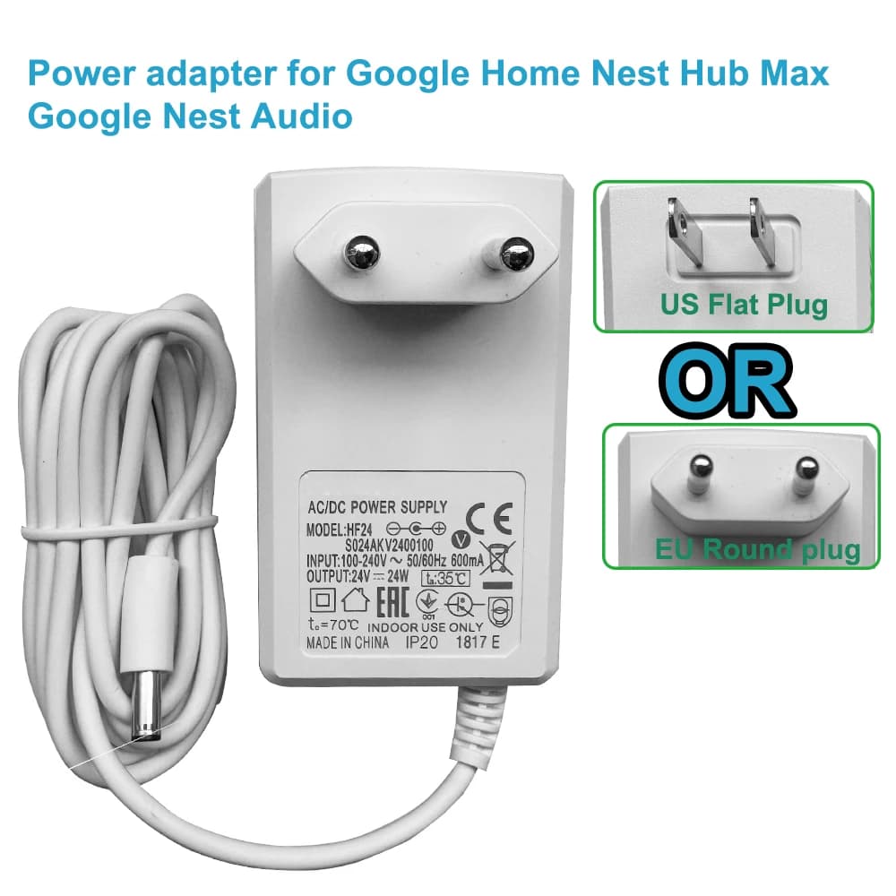 Alimentatore 24V per Google Home Nest Hub Max, caricabatterie per Google Nest Audio, cavo di alimentazione per Google Nest Hub Max Nest Audio