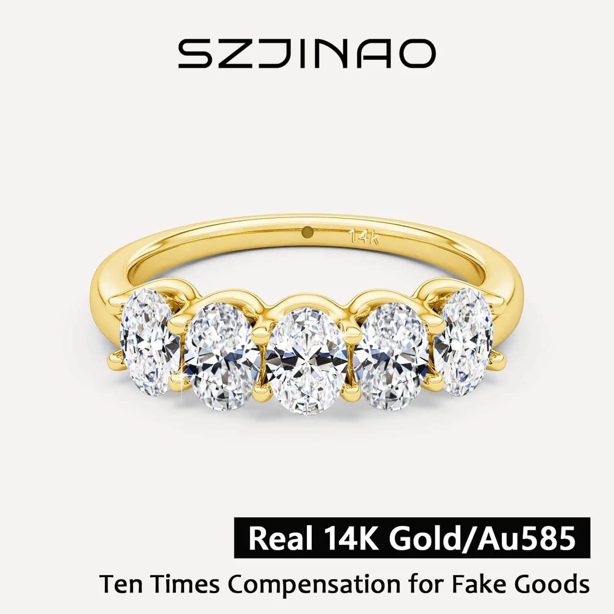 Anello di fidanzamento ovale in oro giallo 14 carati Certificato GRA Moissanite Row Band 5 pietre 1,5 ctw 100% autentico per gioielli da sposa da donna