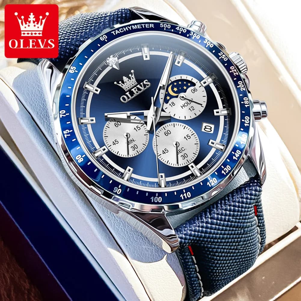 OLEVS 2945 original men's watches Automatic 24 hours chronograph with moon phases Multifunctional luxury quartz wristwatch for men