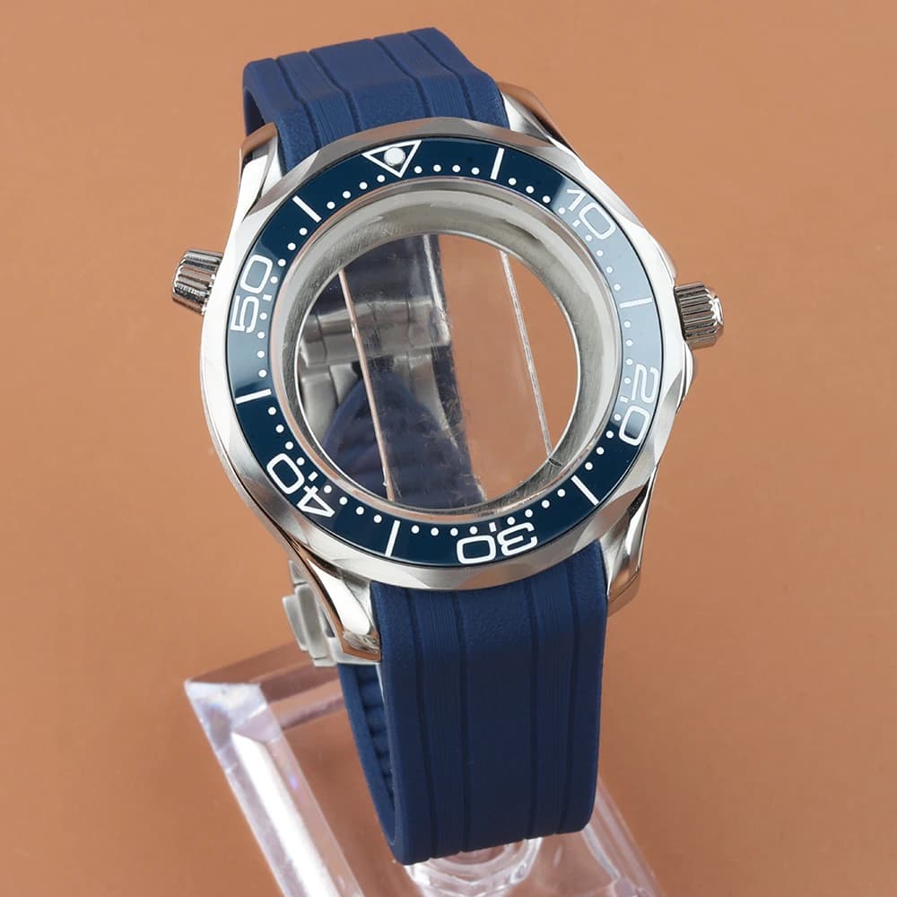 NH35 41MM Rubber Strap Bracelet for Seamaster 300 Men‘s Case Stainless Steel Waterproof For Seiko NH35 NH36 Automatic Movement