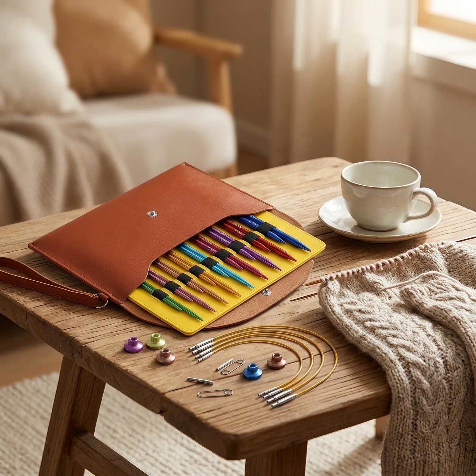 Circular Knitting Needle Set with Case Interchangeable Metal Tips Knitting Kit for Travel and Home