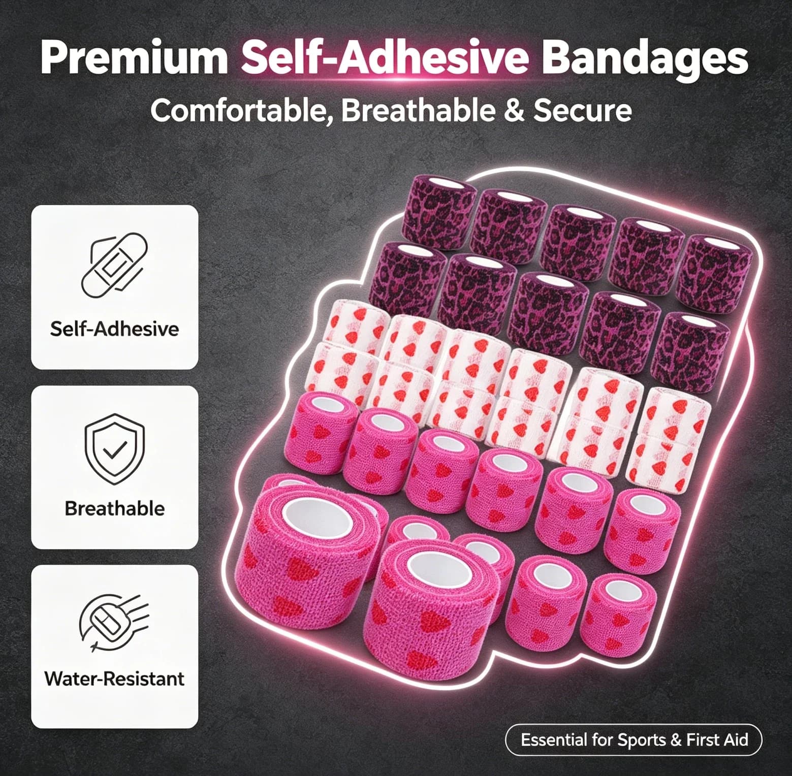 Pink leopard print Tattoo Bandage Tape Anti-slip Nonwoven Waterproof Disposable Self-adhesive Elastic Bandage Grip Cover Wrap