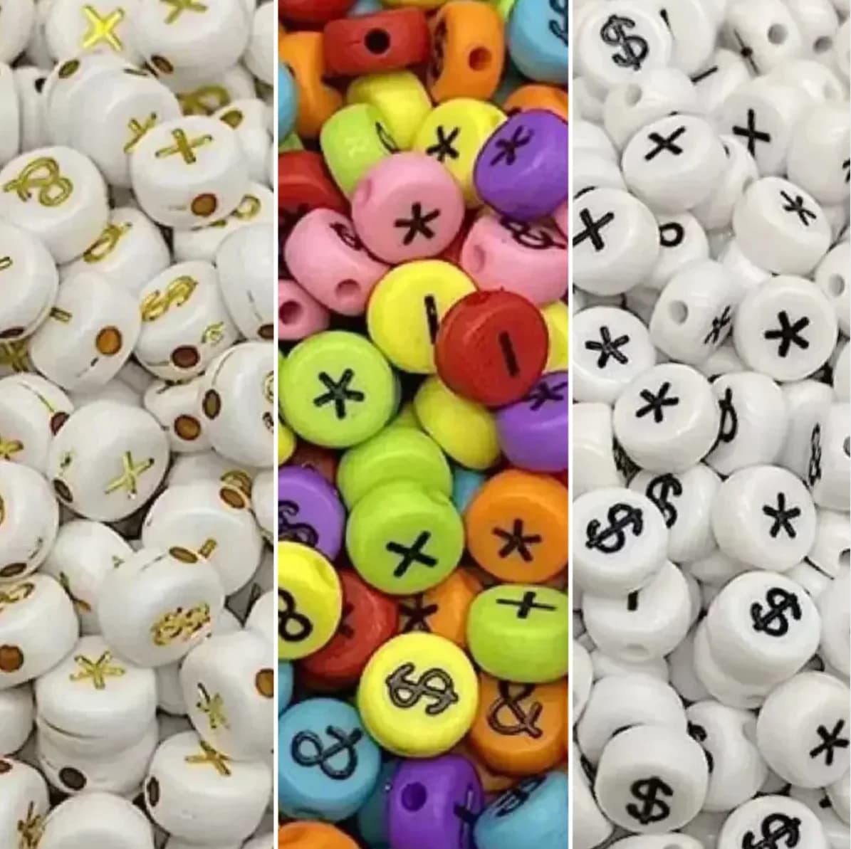 100-500 pezzi di perline multicolori con simboli, perline acriliche piatte e rotonde con fori per la creazione di gioielli, collane e braccialetti fai da te.