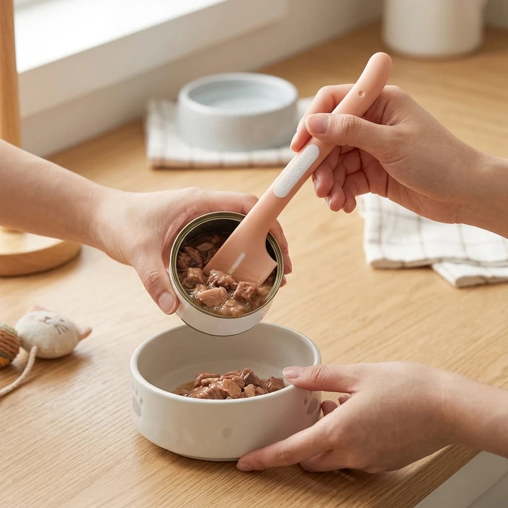 Wet Food Feeding Tool Pet Can Spoon Long Handle Mixer for Cats Dogs Food Grade PP Plastic Durable Hygienic Kitchen Utensil