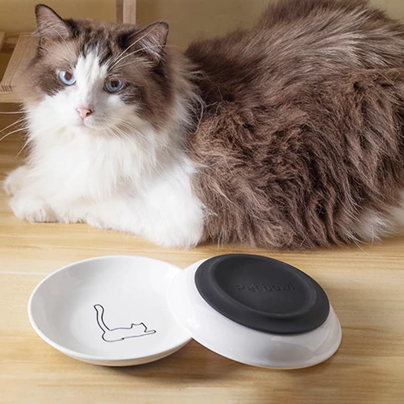 Ciotola per cibo e snack in ceramica per gatti; Cuscinetto in silicone antiscivolo; Forniture per animali domestici per gattini carini; Pratica ciotola per animali domestici