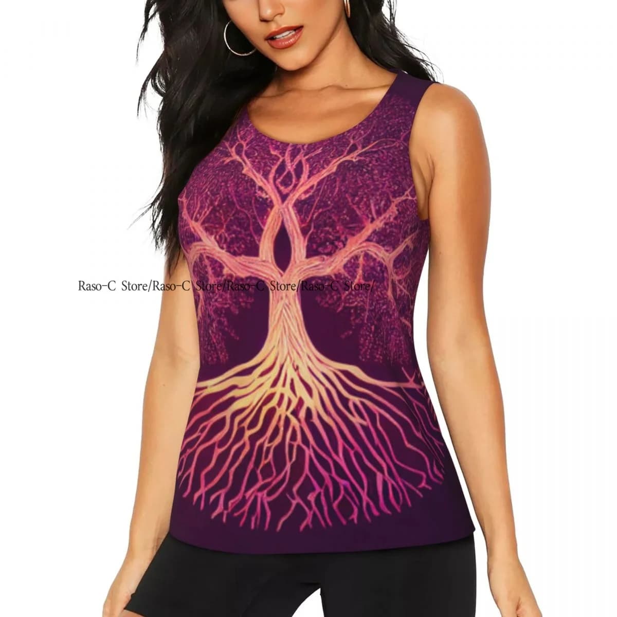 Canotta da yoga senza maniche da donna, modello albero della vita, modello Yggdrasil, gilet sportivo da allenamento per corsa ad asciugatura rapida, camicie da yoga