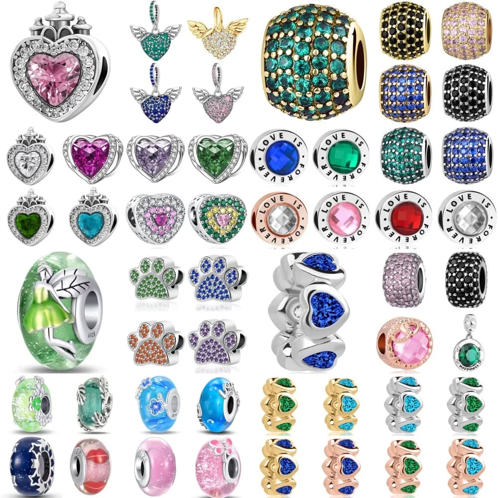 925 Silver, Dog Claw, Glass Beads, Heart shaped Wings Pendant, Fit Original Bracelet, DIY Accessories, Exquisite Jewelry
