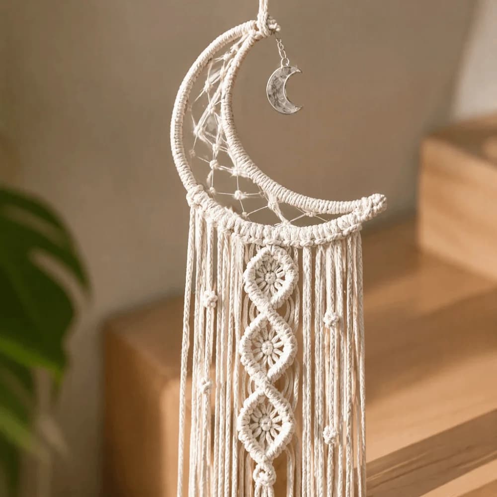 94x20cm Moon Dream Catchers Cotton Macrame Alloy Accessories Wall Hanging Dream Catchers White with Tassel